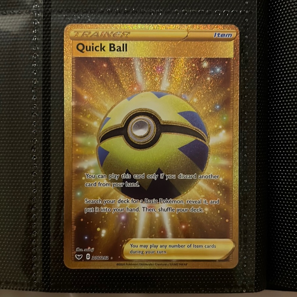 216/202 Gold Quick Ball Sword and Shield Pokémon TCG Card